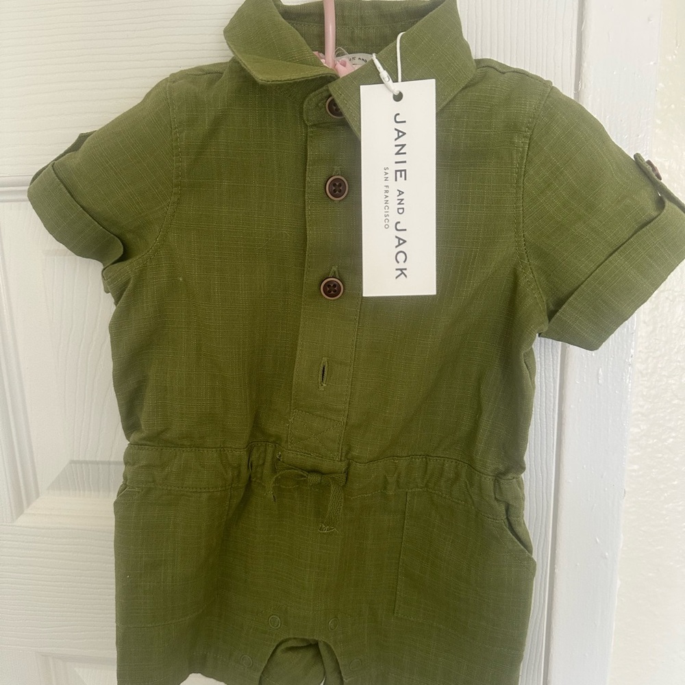 Janie and Jack Olive Green Baby romper Outfit (0/3 M)
